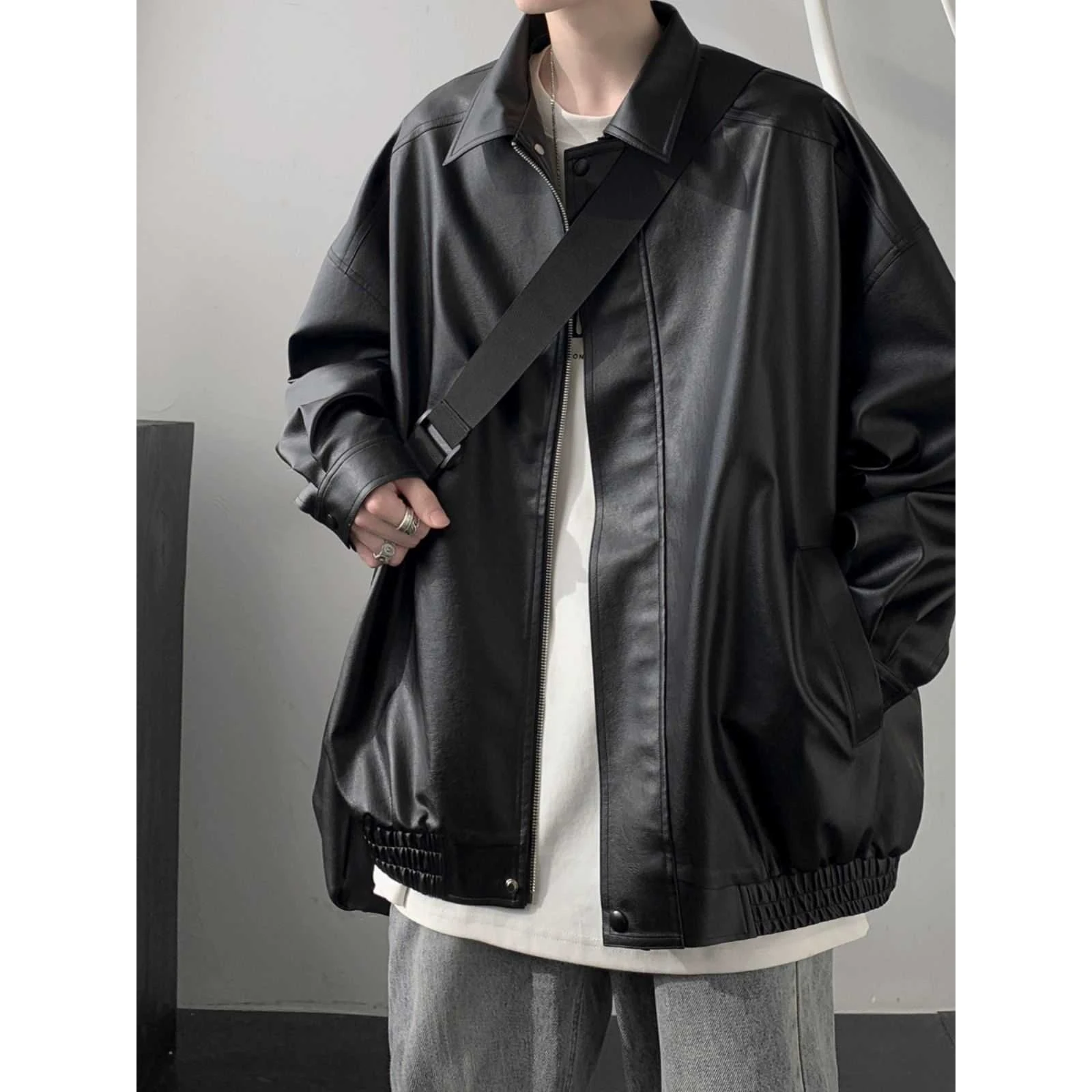 

Мужская куртка из искусственной кожи в американском стиле ретро, весенне-осенняя повседневная свободная куртка с откидным воротником Jae Sli и Haome, модный бренд