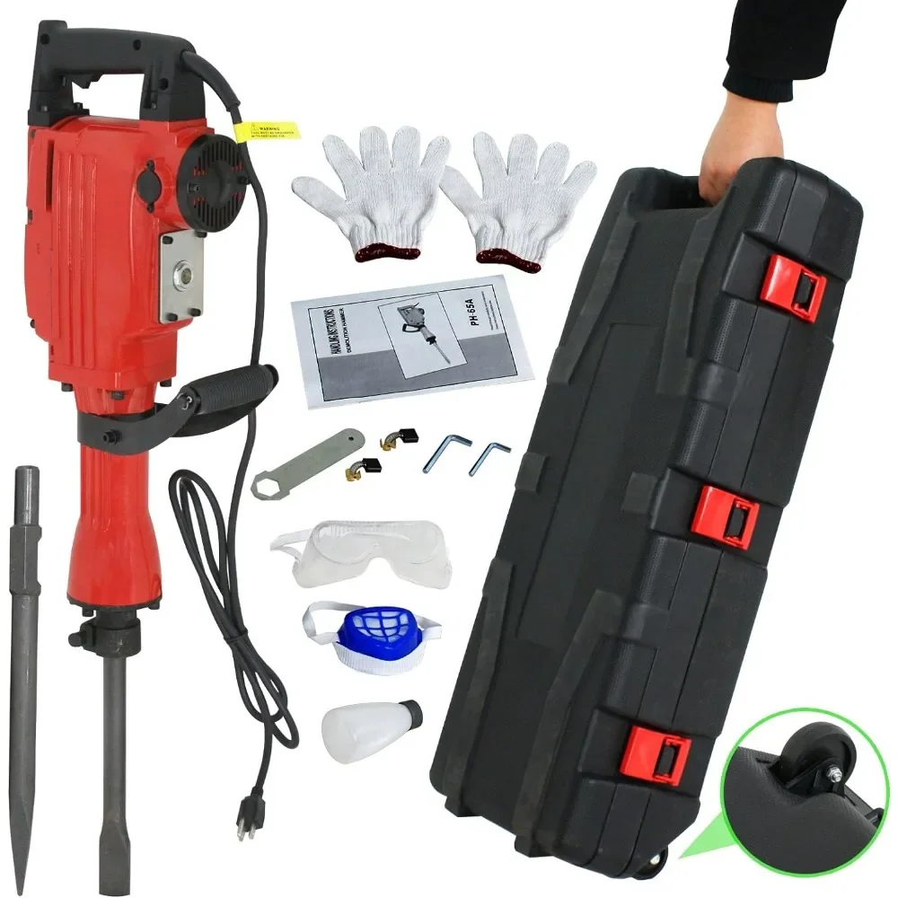 Power Demolition Tool Kit, Concrete Breaker Hammer, 2 Chisels, 2 Punches, Bit Set with Case