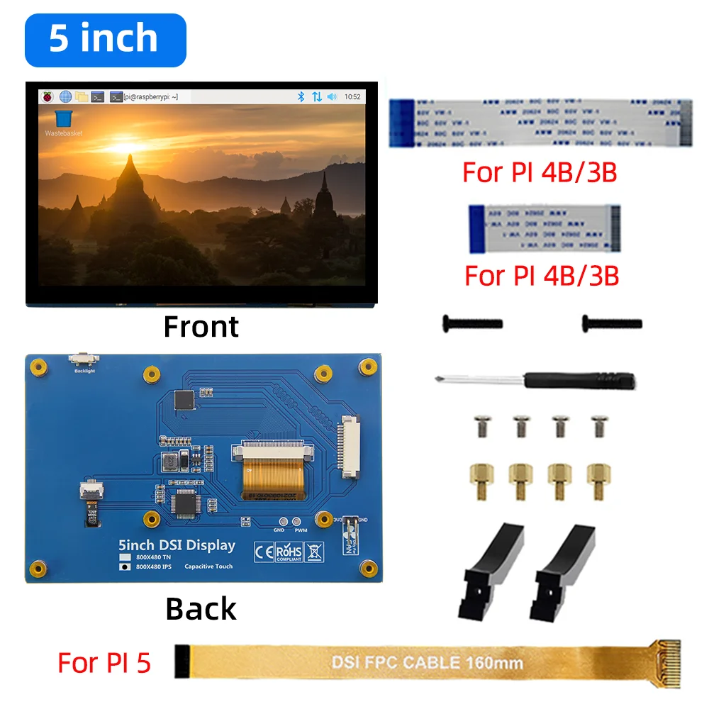 iPistBit 4,3/5/7 inch DSI touchscreen LCD-scherm Draagbare capacitieve touchscreenmonitor 800x480 voor Raspberry Pi 5 4 3 3B + 2 - afbeelding 1
