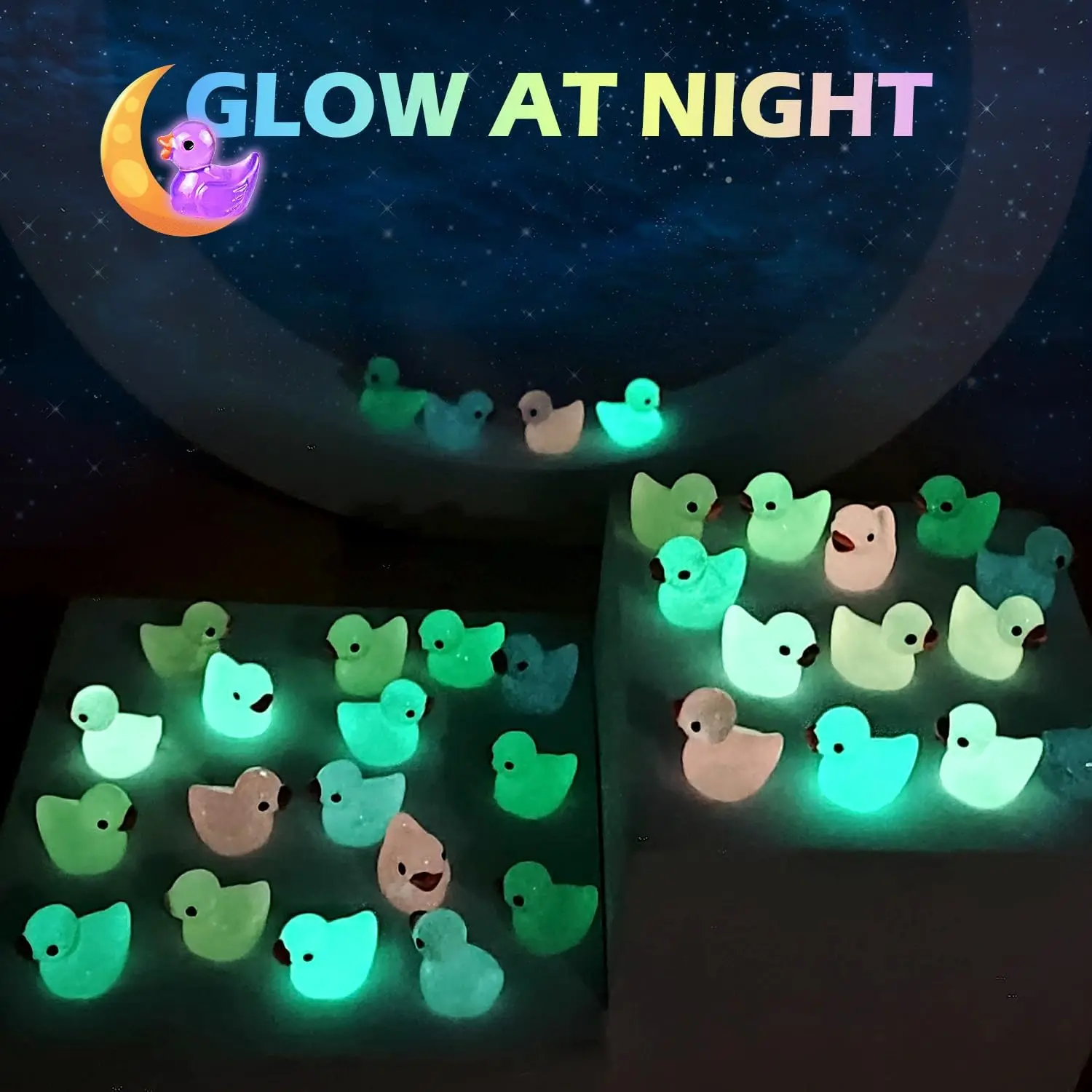 Mini patos que brillan en la oscuridad, pato pequeño luminoso, figuras en miniatura de plástico pequeñas para decoración de jardín de hadas DIY, 10/20 piezas