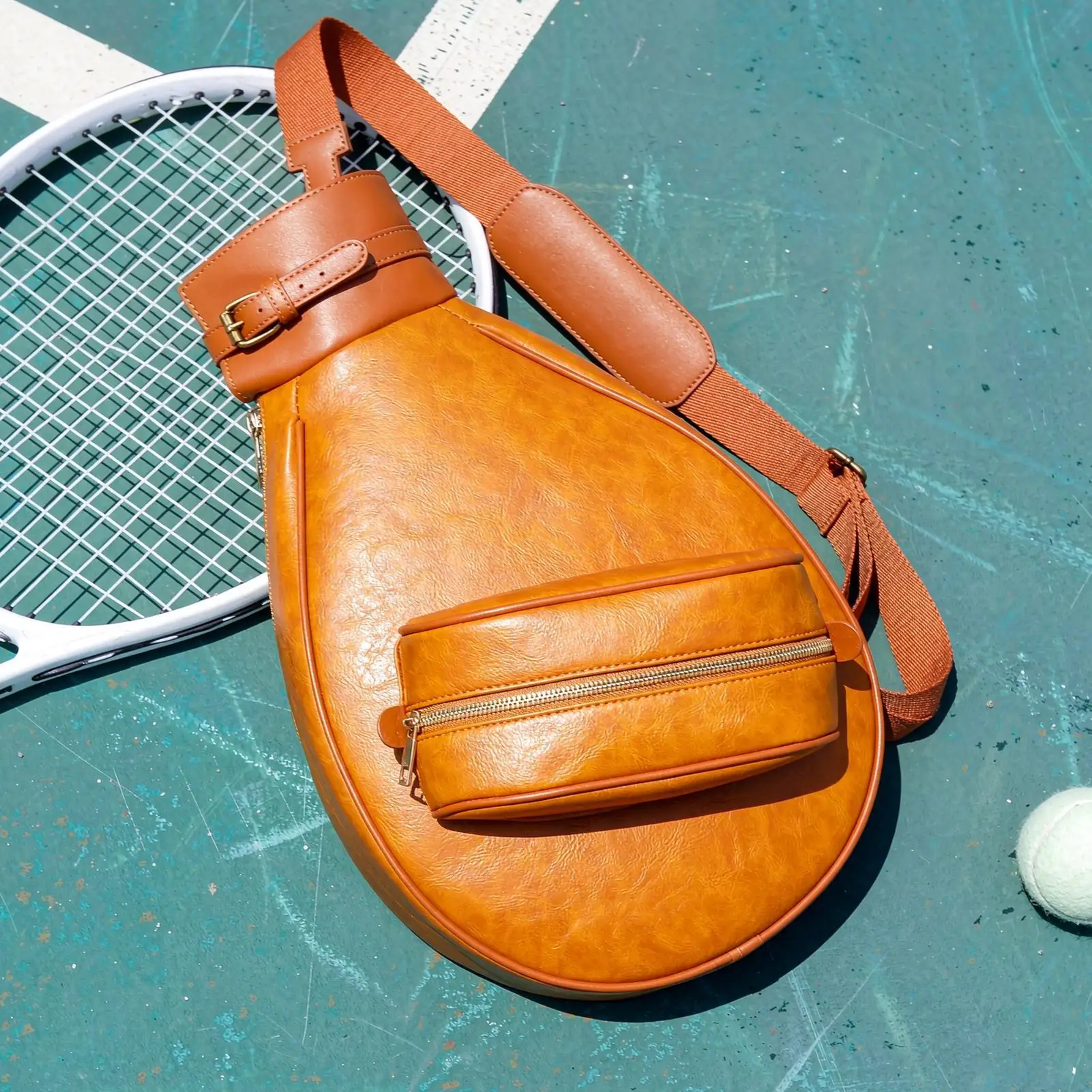 Tennis Bag Portable Waterproof PU Large Capacity Storage Sling Tennis Racket Sling Bag for Women Men Player Gym Beach Sport