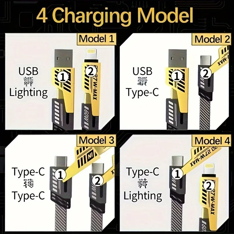 5/10pcs 4-in-1 Multi Port Fast Charging Cord Portable Car Travel Charging Cable