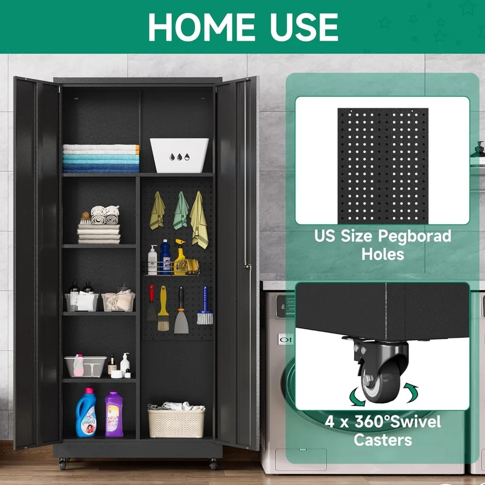 Metal Garage Storage Cabinet with Wheels,Rolling Tool Storage Cabinet with Lock,Steel Locking Cabinet with Locking Doors and Adj