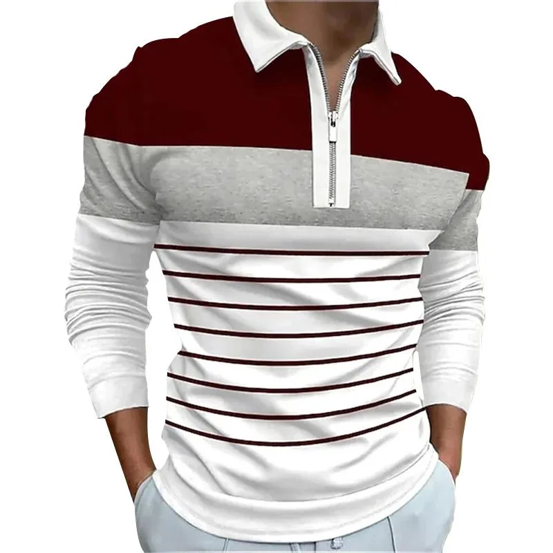 2024 Spring Mens Polo Shirt Long Sleeve Stand Basic Blouse Tee Shirt Top Casual T-shirt Men Shirt