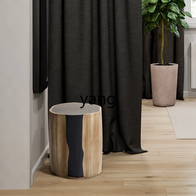Yjq solid wood root carving stool B & B hotel round stool base simple creative wooden pier low stool