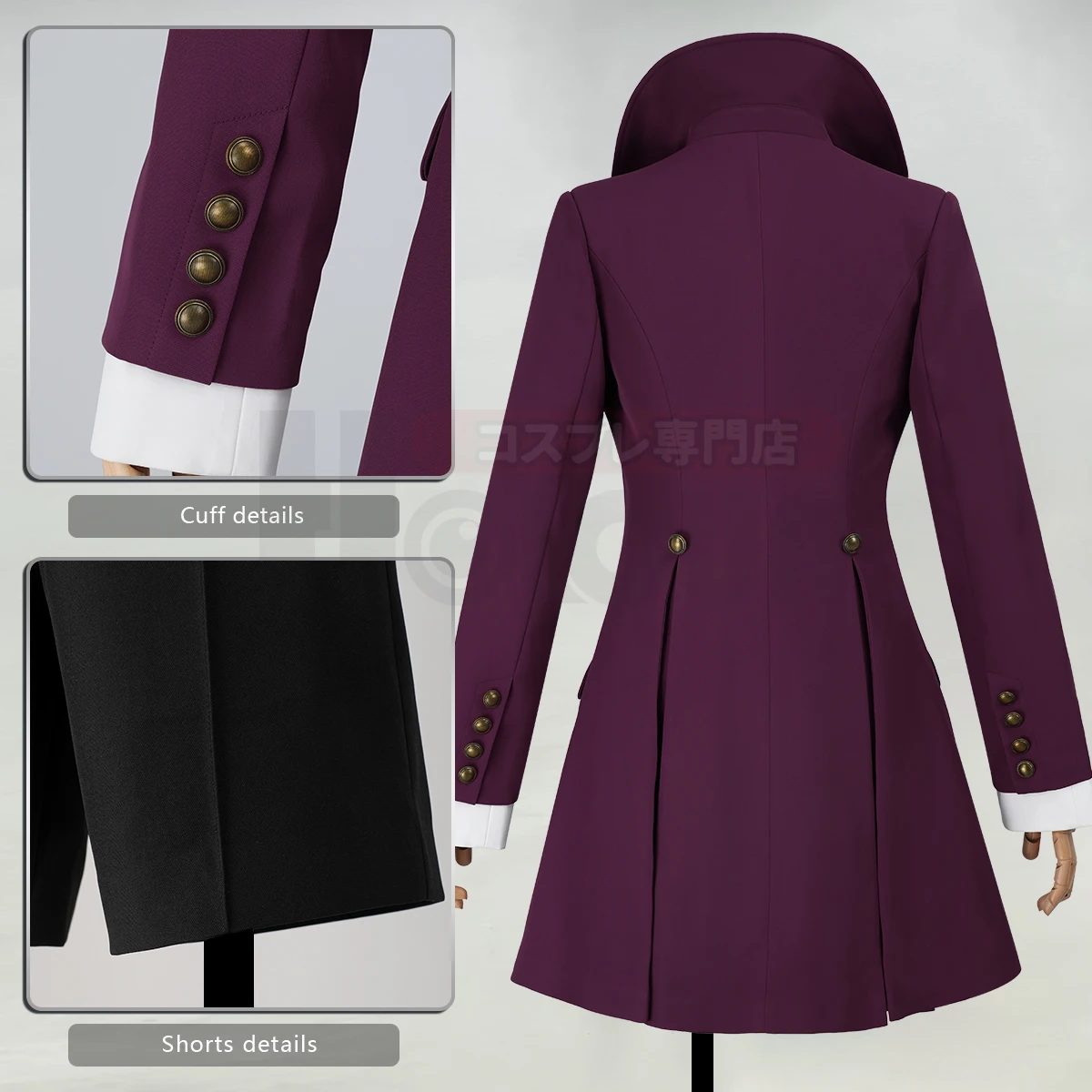 HOLOUN Alois Trancy Jim Macken Anime Cosplay Costume Convention Halloween Christmas Frock Coat Shirt Waistcoat Cravat Shorts view 4