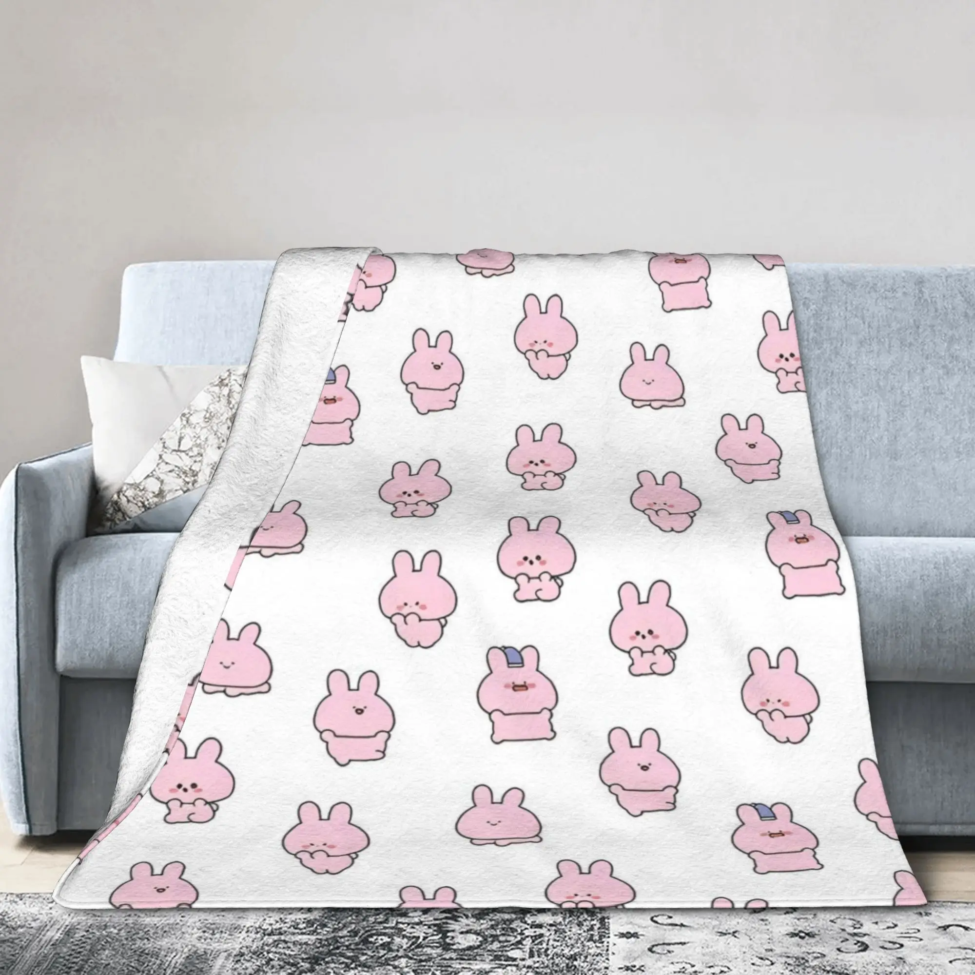 Asamimichaan Asleep Knitted Blanket Asamimi Flannel Throw Blanket Summer Air Conditioning Decoration Lightweight Bedspreads,