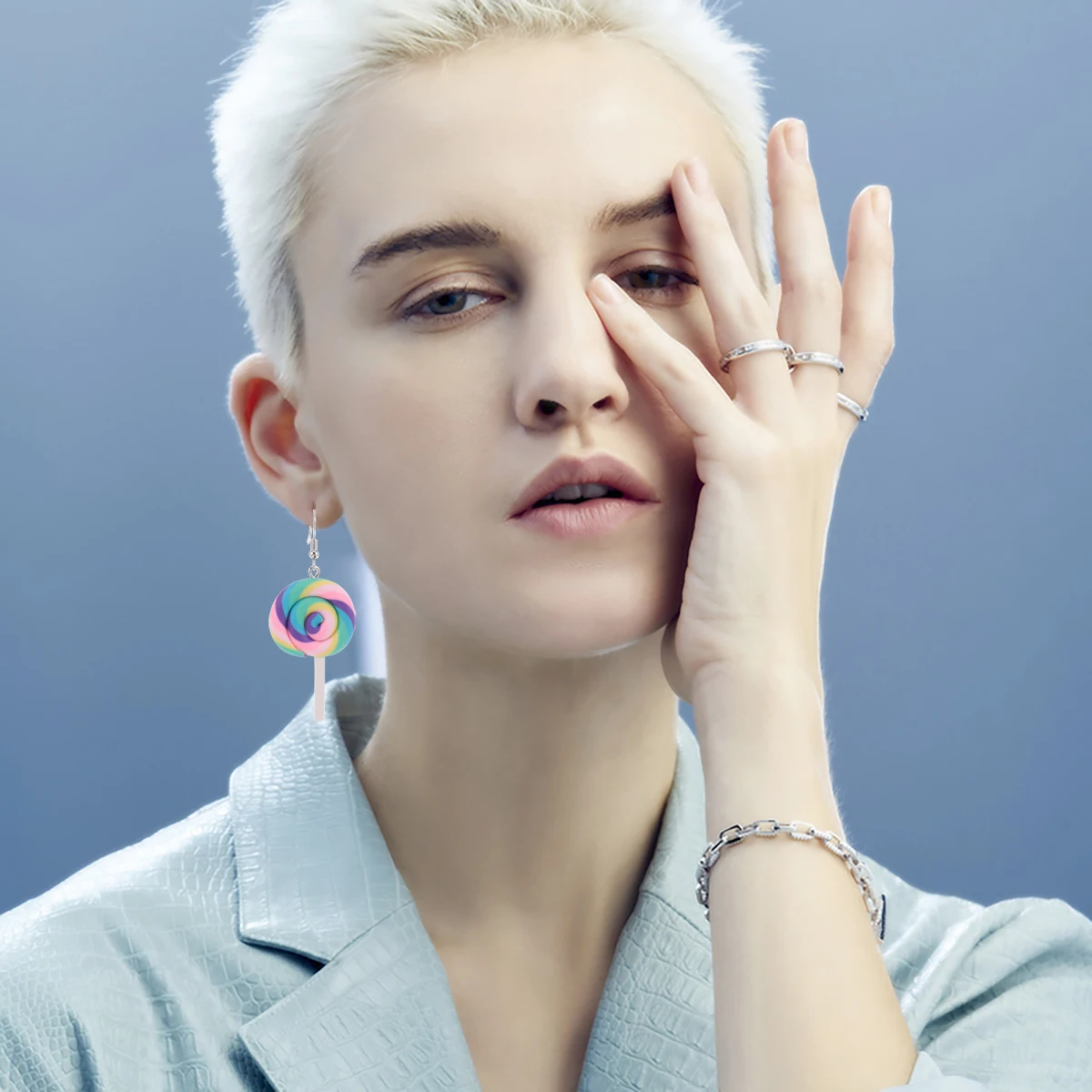 

4Pcs Fashion Lollipop Earrings Women's Handmade Clay Studs Lightweight Comfortable Wear Suitable for Birthday Party Travel Daily