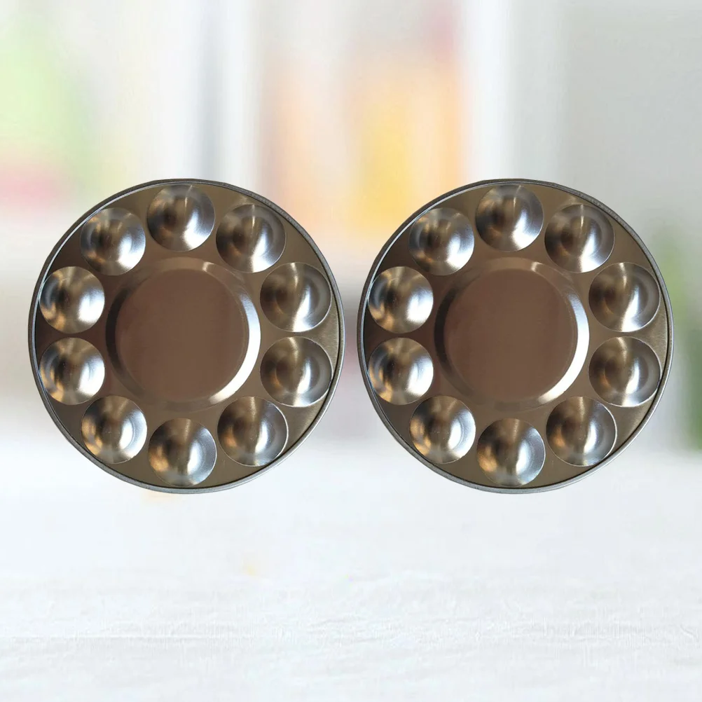 

2Pcs 10 Hole Painting Palette Aluminum Art Tray Lightweight Portable Color Mixing Tool for Drawing Sketching Watercolor Use