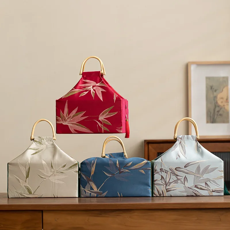 Nouveau sac de rangement rétro portable de style chinois créatif, grande capacité, pour thé, boîte cadeau de festival, ensemble de thé de voyage et tasses