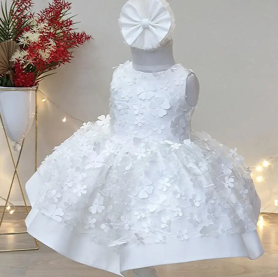 Fluffy White Baby Girls Dresses Tiered Tutu Outfit Kid Birthday Prom Baptism Gown Kids Costume 12M 24M