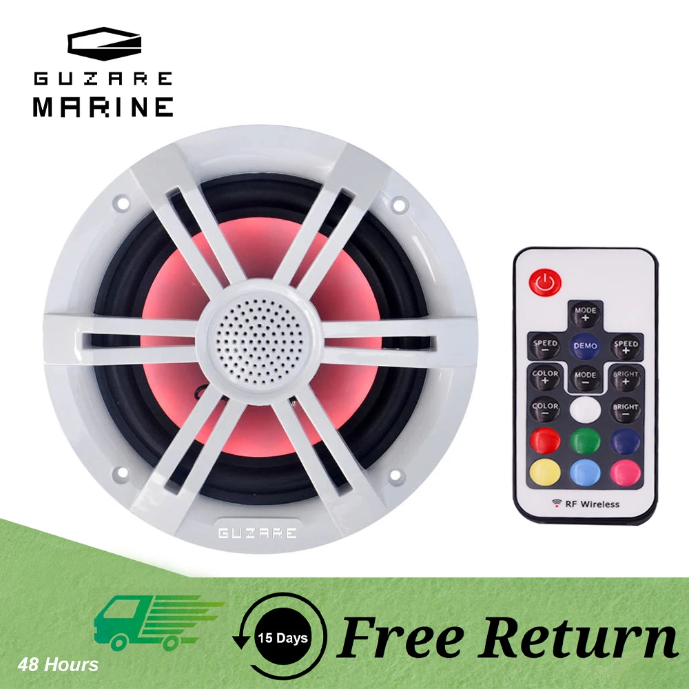 GUZARE MARINE RGB Boat Speakers:IP66 Waterproof,Great Sound,150Watts Power/Per,White,2Pcs.