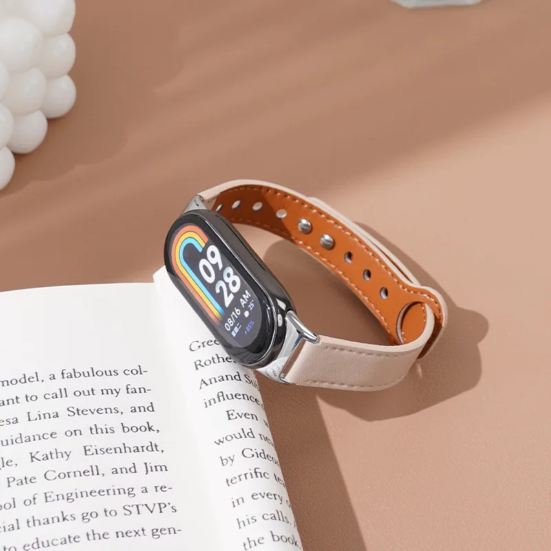 Atmungsaktives Lederarmband für Xiaomi Mi Band 10 9 8 NFC Uhrenarmbänder Zubehör Elegantes Armband Correa Xiaomi Smart Band 8 9 10 – Detail 1