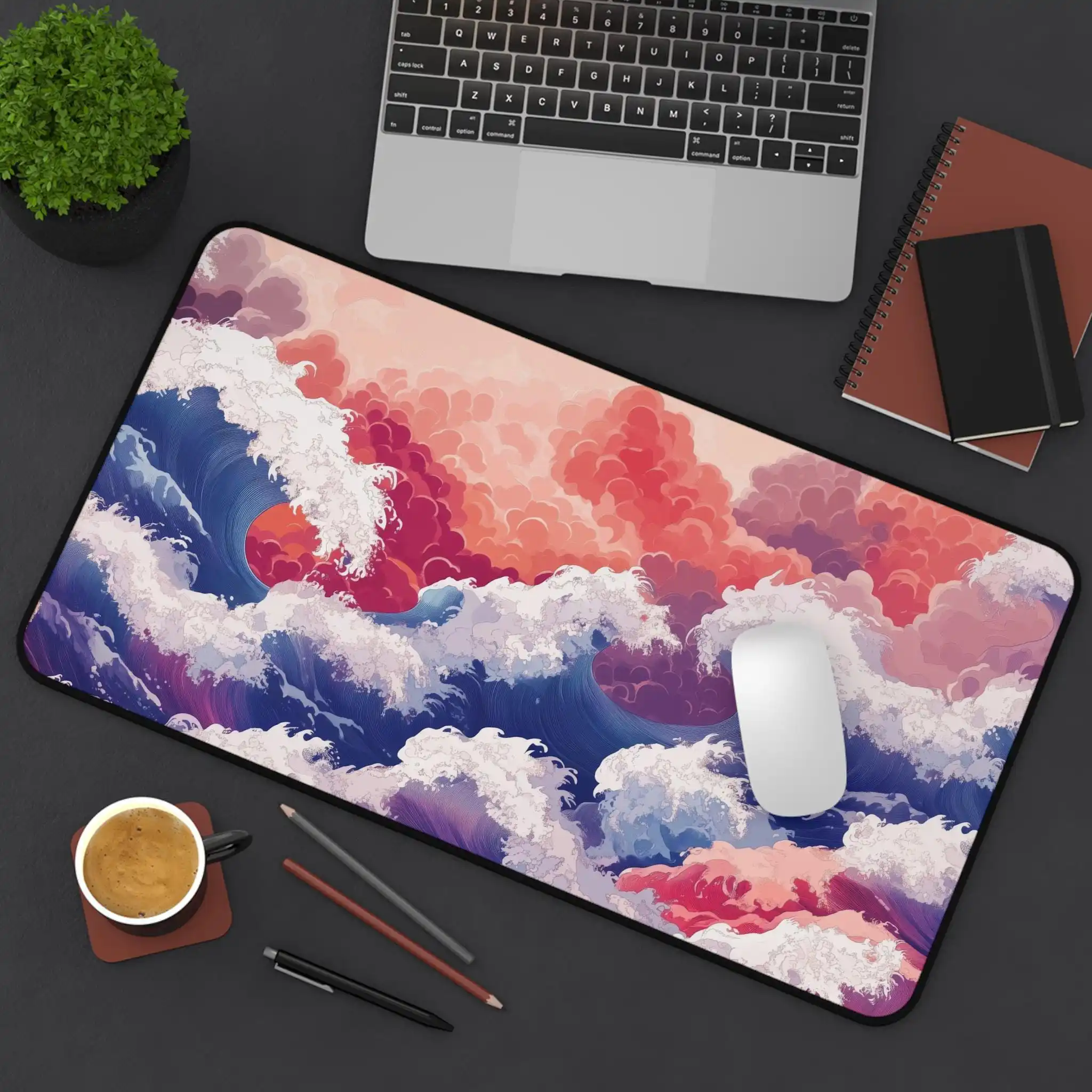 Vibrant Ocean Wave Pattern Desk Mat, An Artistic Desktop Mat, Ocean-themed Office Decor, An Ideal Gift for Ocean Lovers