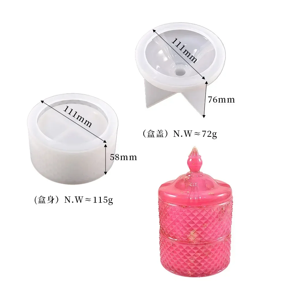 Hot Diy Storage Box Silicone Mold Crystal Drip Rubber Round Diamond Checkered Roman Stacking Round Box Silicone Mould