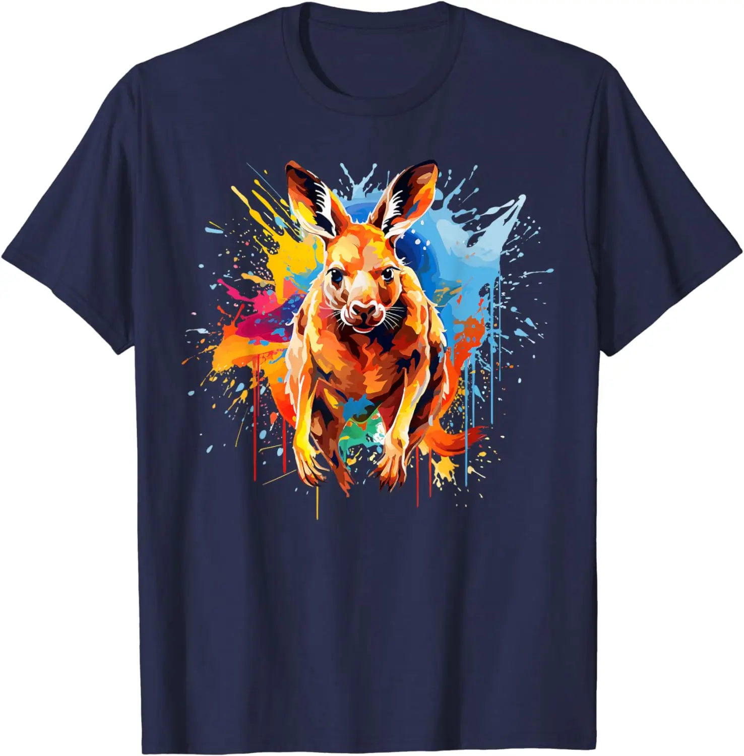 2024 New Colorful Kangaroo Wildlife Fashion Shirt Splash Art Lover T-shirt