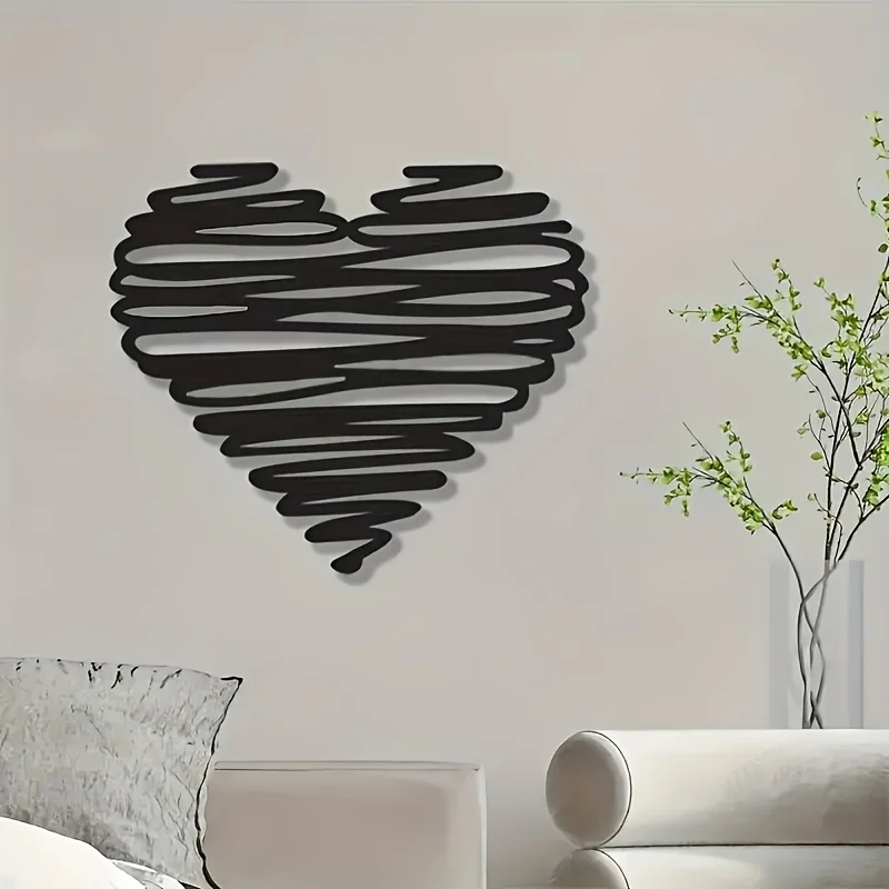 2D Flat 1pc Metal Modern Heart Metal Wall Sculpture - Versatile Iron Art for Enhancing Cafe, Office, Lounge & Home Interiors