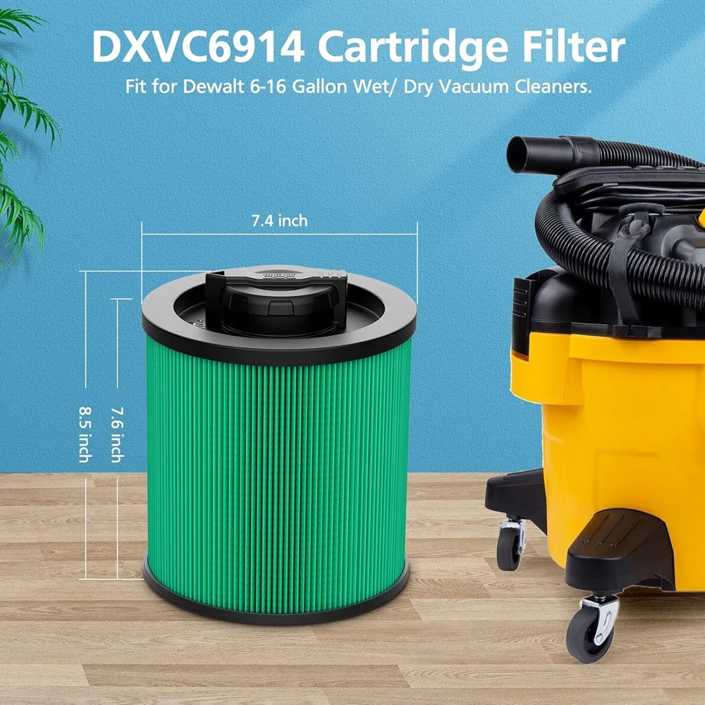 2 Pack DXVC6914 Cartridge Filter for DEWALT Wet/Dry Vac Vacuum Cleaner 6-16 Gallon Filter Compatible with DeWalt DXV06P DXV09P