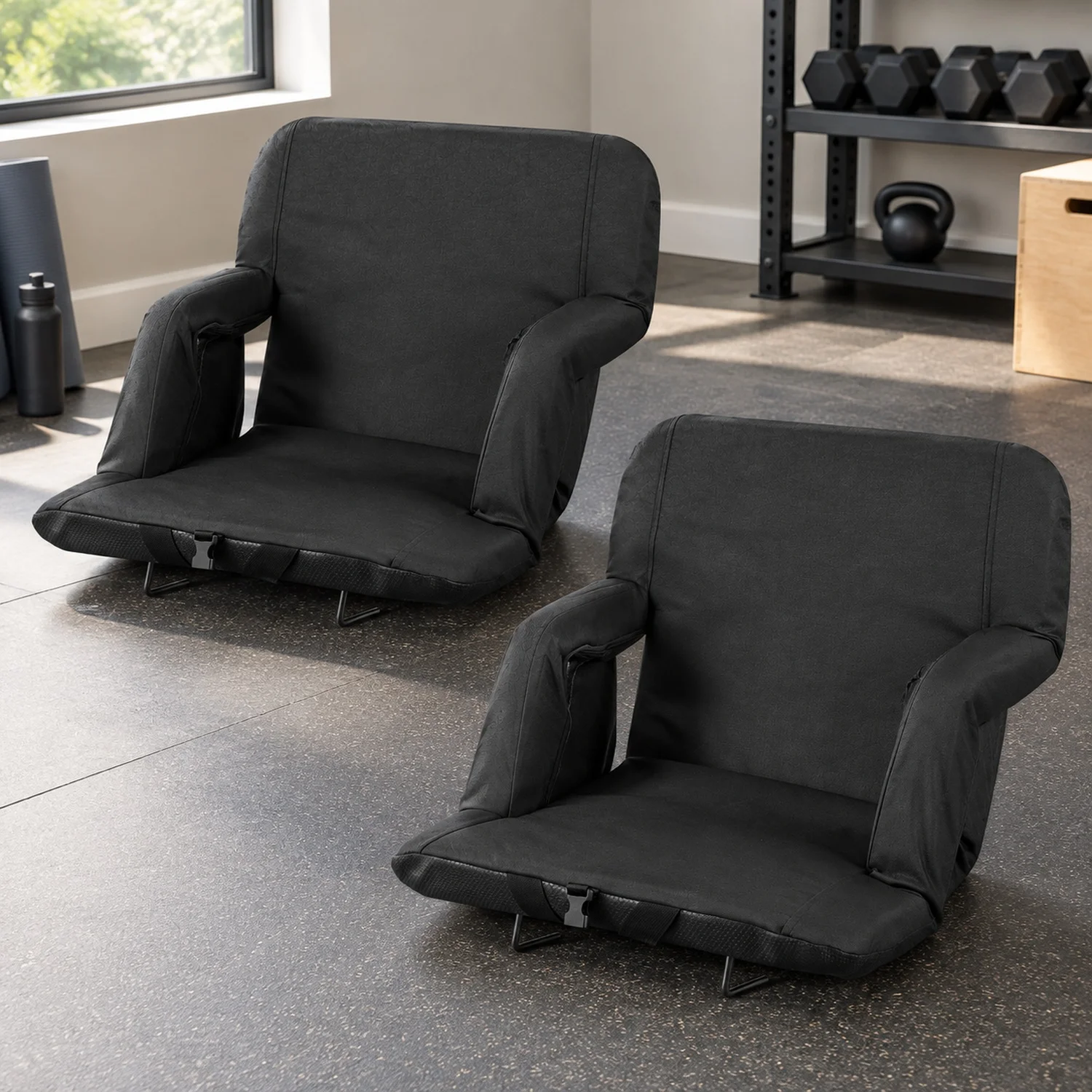 Stadium Seat, 6 Adjustable Angle Wide Bleacher Chair, 2.9'' Cushion Padded with Armrest and Back Support, Hook Cupholder for