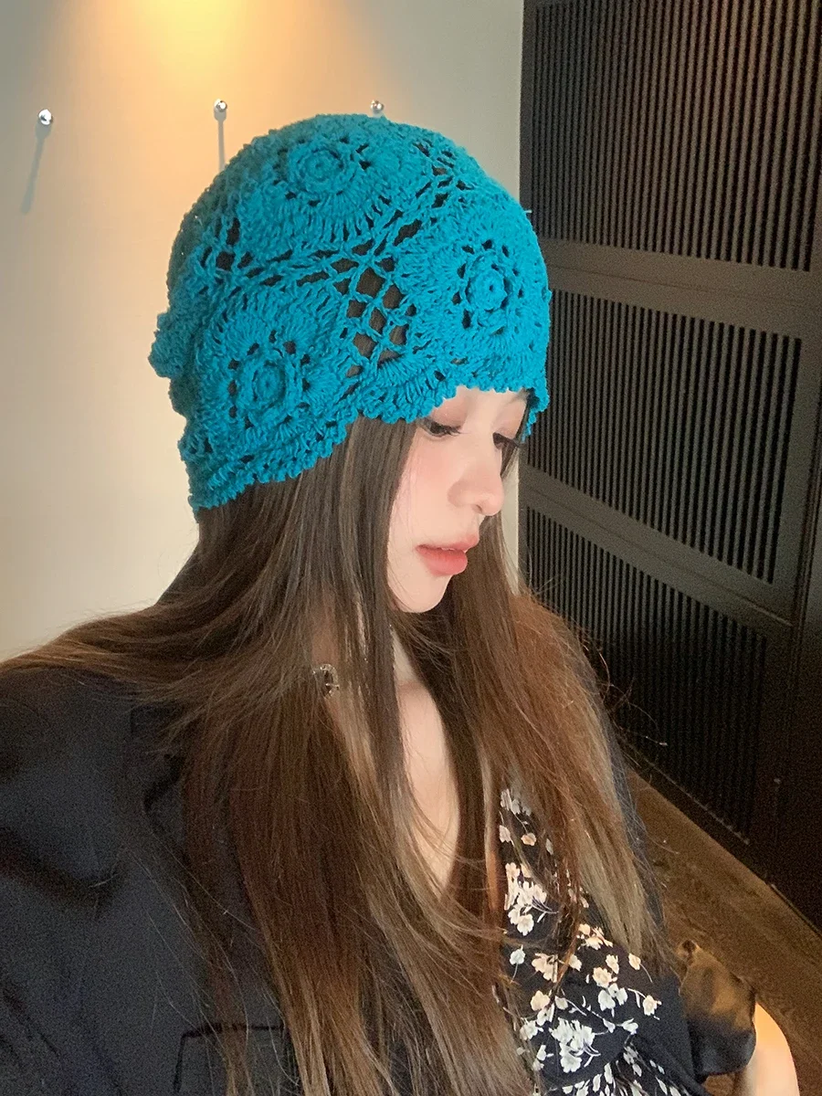 French Pastoral Style Hand-woven Hollow-out Pullover Hat Women Spring and Summer Outing Retro Ethnic Style Sweet Bowhead Hats