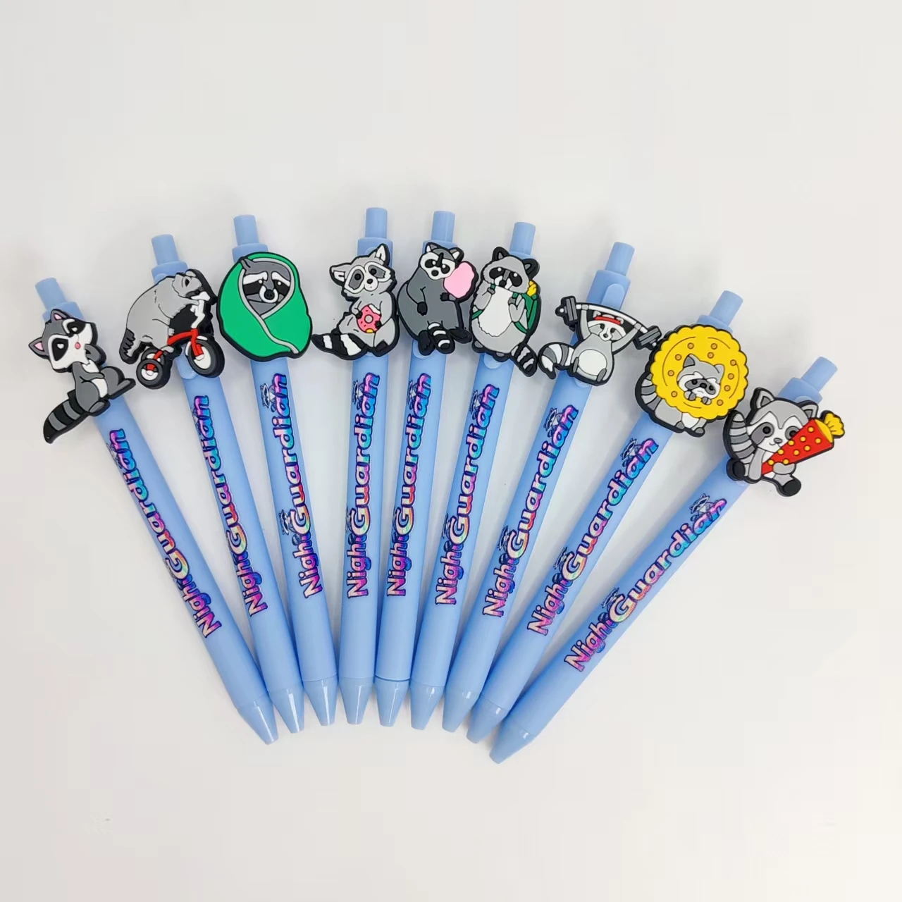 Bolígrafo de la serie Fitness Raccoon, bolígrafo de regalo con tema de mapache, regalo de Festival de escritura para estudiantes, 8 Uds./14 Uds.