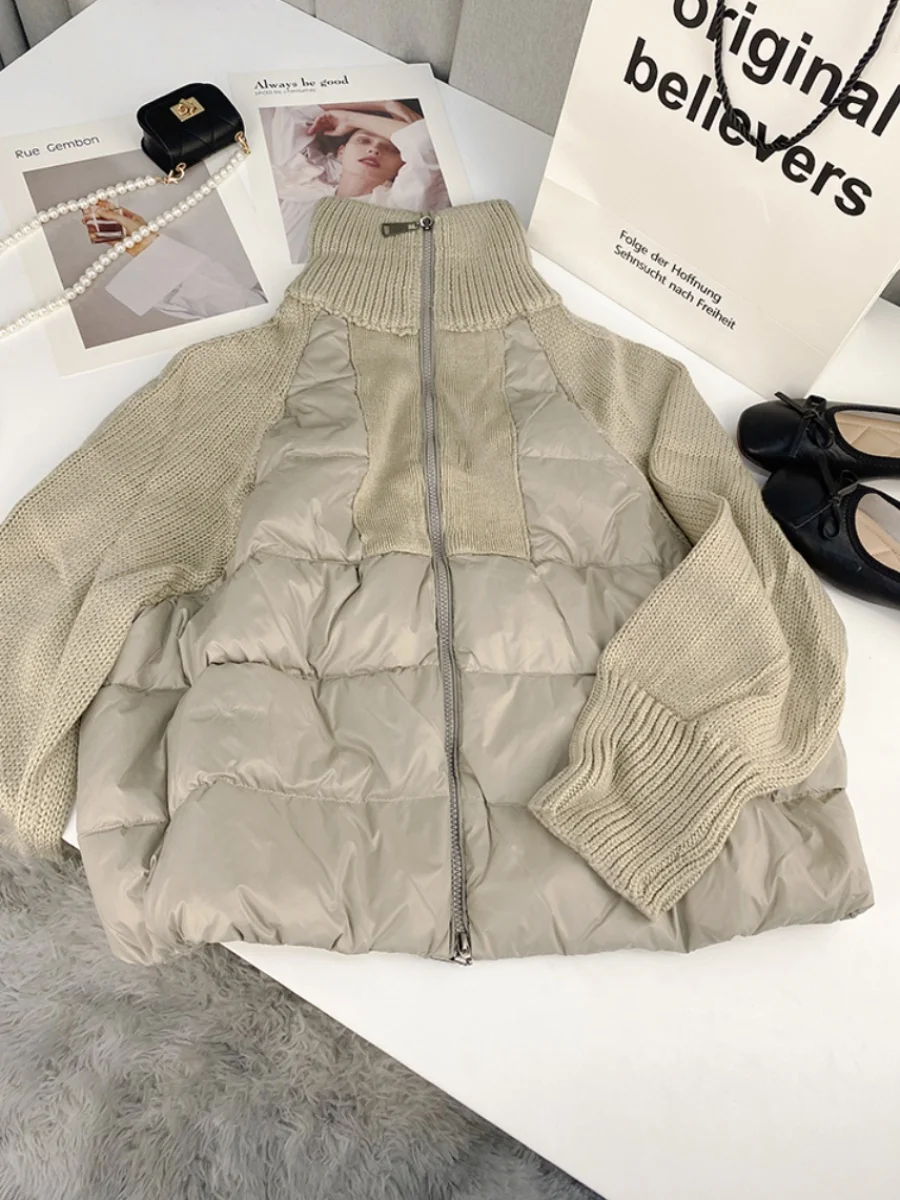 

Женский зимний утепленный свитер-пуховик с круглым вырезом, длинный, модный, класса люкс, теплая верхняя одежда