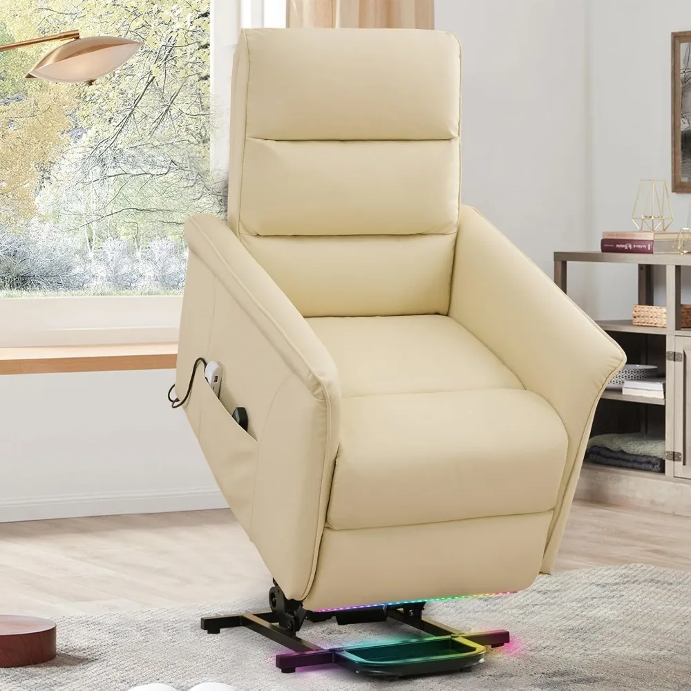 Reclining Sofas Power Lift Recliner Chair with Massage & Heat for Elderly Home Theater Seating with LED Ambient Light