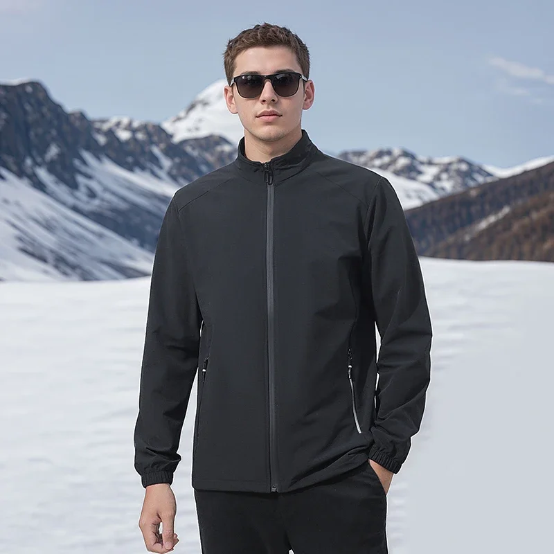 

Men's Jacket 2025 New Soft Shell Mountaineering Hoodless Stand up Collar Jacket Spring and Autumn Trendy Outdoor Work Jacket