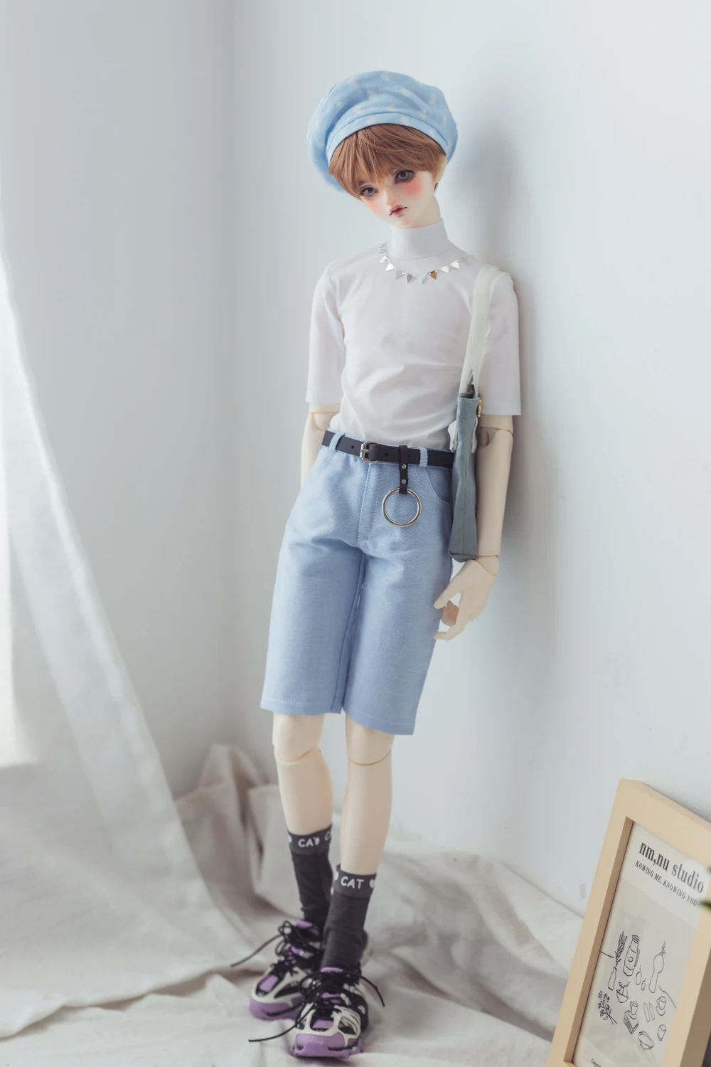 Tenue de vêtements trempée pour fille, T-shirt, short, sac, chapeau, chaussettes, accessoires UnmunButter, échelle 1/3, BJD, SD13, SSDF, C2navy