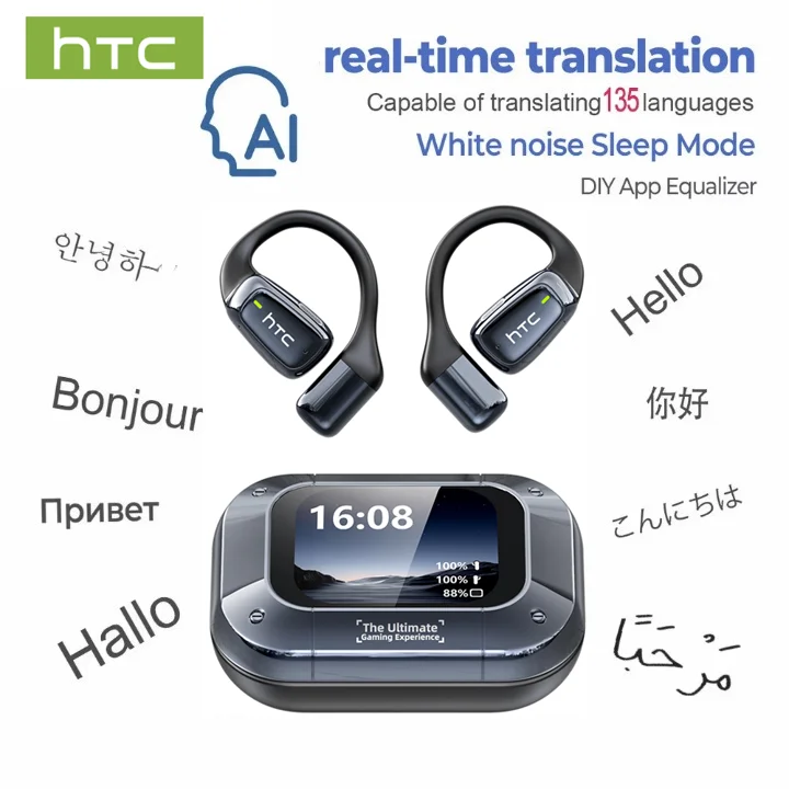 HTC NE25 OWS Kabellose Bluetooth 5.4 Ohrhörer mit KI-Übersetzer für 135+ Sprachen, Face-to-Face-Übersetzung und Touch-Steuerung