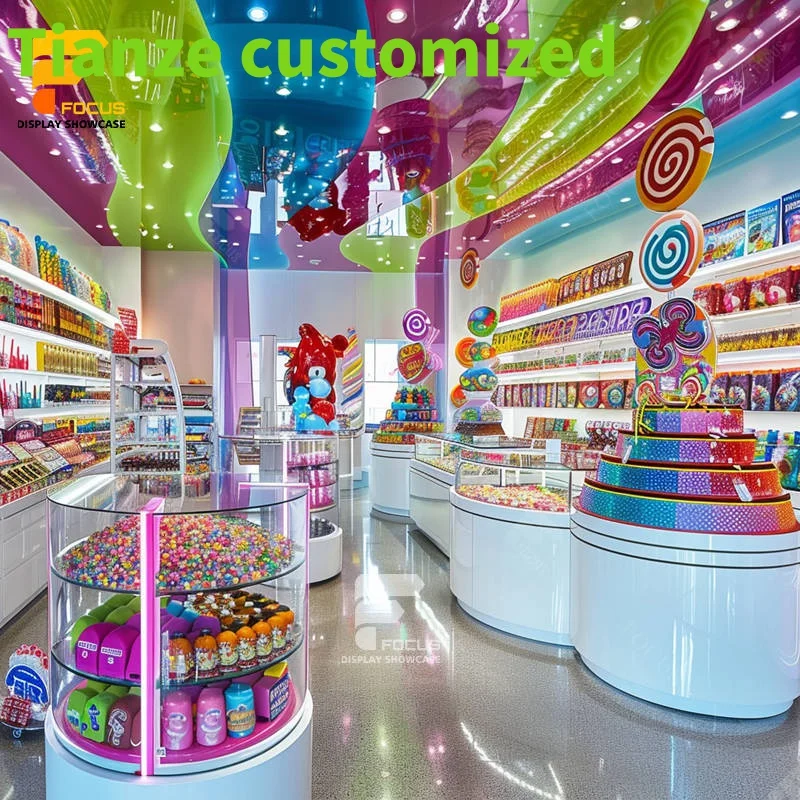 

Customized-Candy Store Counter Sweet Store Lollipop Display Pink Candy Store Luxury Design