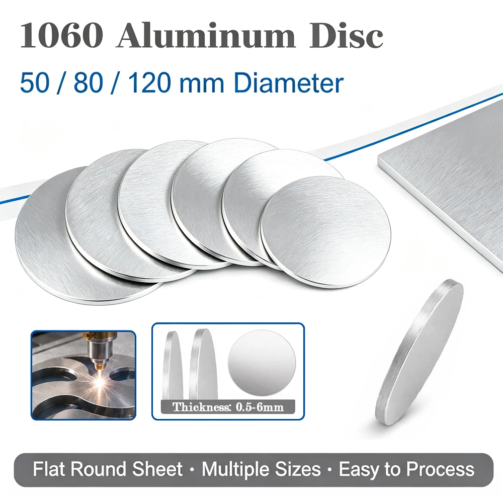 1-5Pcs 50-120mm 1060 Aluminum Round Disc, 0.5-6mm Thick Lightweight Metal Plate for CNC Crafts Model Making