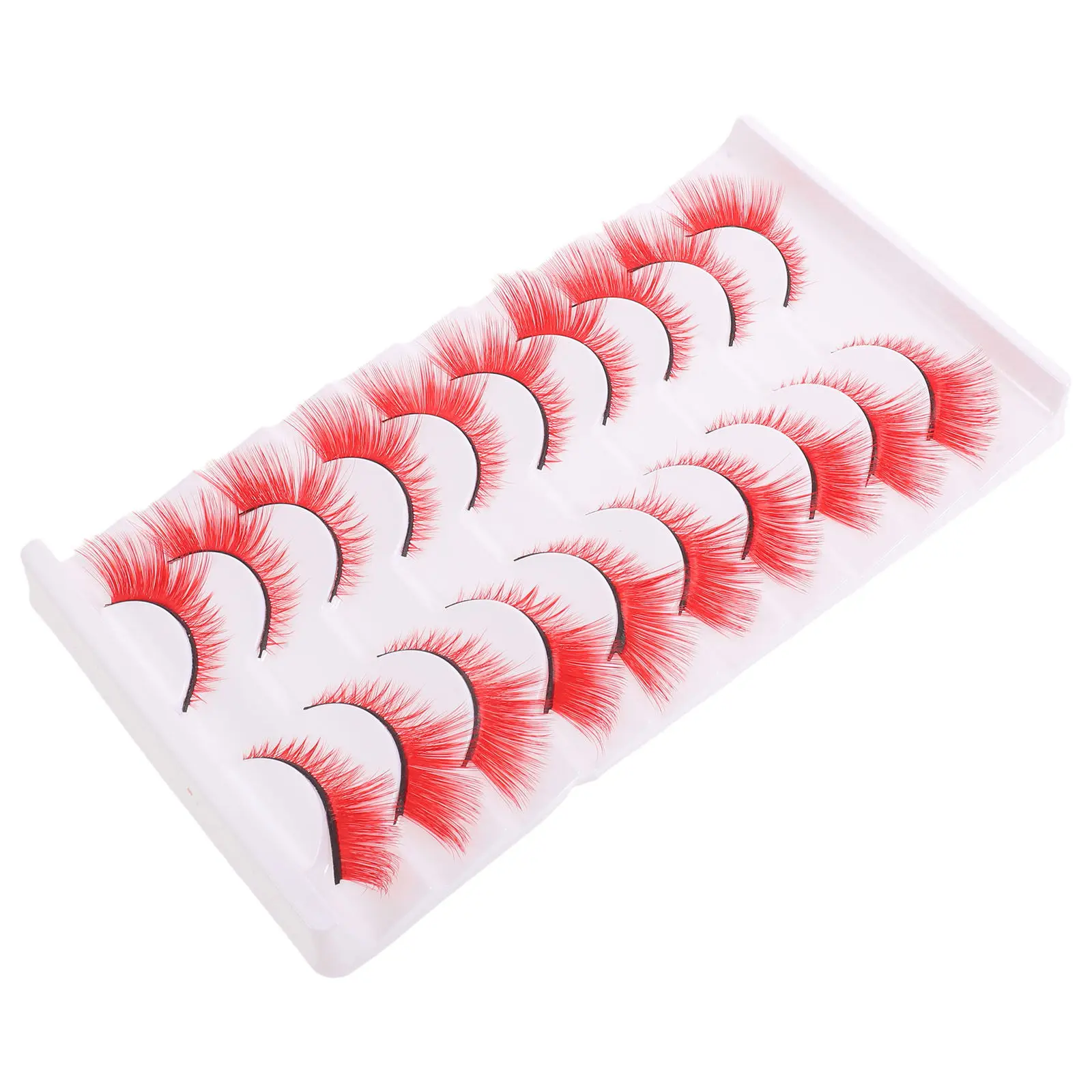 10Pairs False Eyelashes Natural Red Dramatic Cat Eye Lashes Colorful Cosplay Halloween Makeup Soft Fake Eyelashes