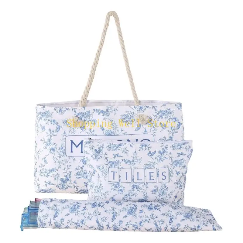 KX4B Stylish Mahjong Print Polyester Storage Bag For Travel Cosmetics And Accessory