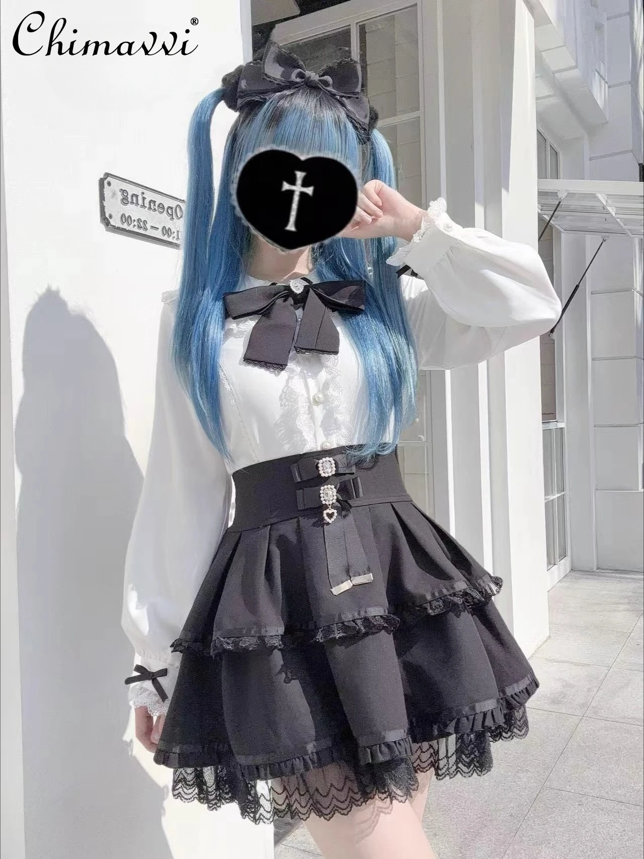 Original Japanese Style Mine Series Bow Lace Long Sleeve Shirt Mass-Produced Cute Bunny Ears Sweet Girl Lolita Shirt Blouse
