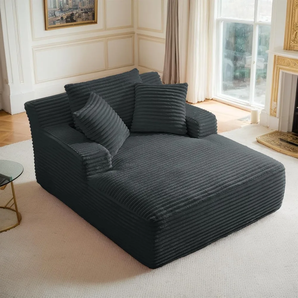 Chaise Lounge Chair Indoor Corduroy Sofa Bed with Throw Pillows Recliner Chair Comfy Large Deep Seat Sofa Couch for Living