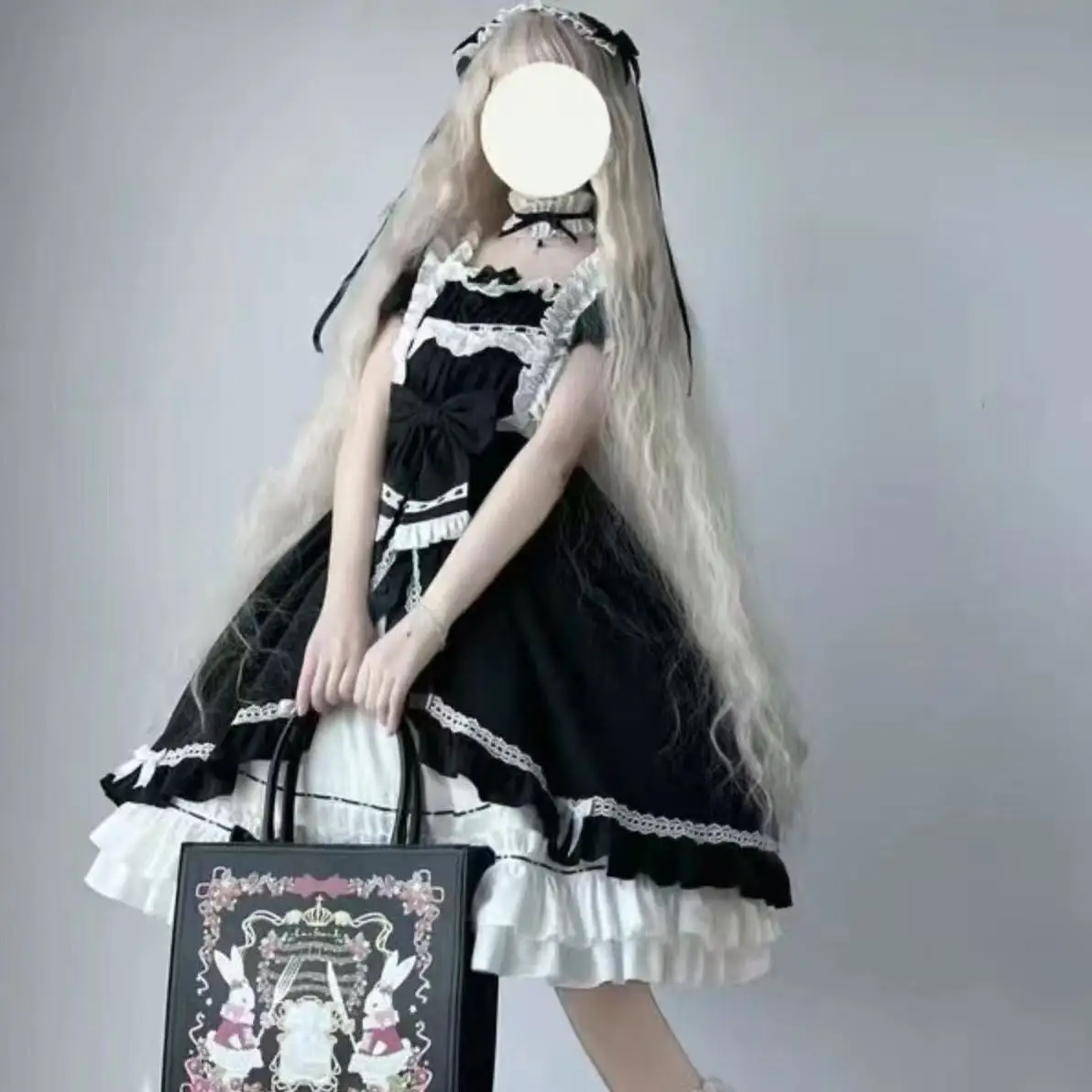 Classic Princess Cosplay Costume Girls Detachable Large Sleeve Bowtie Dress Vintage Street Heavy Industry Women Lolita