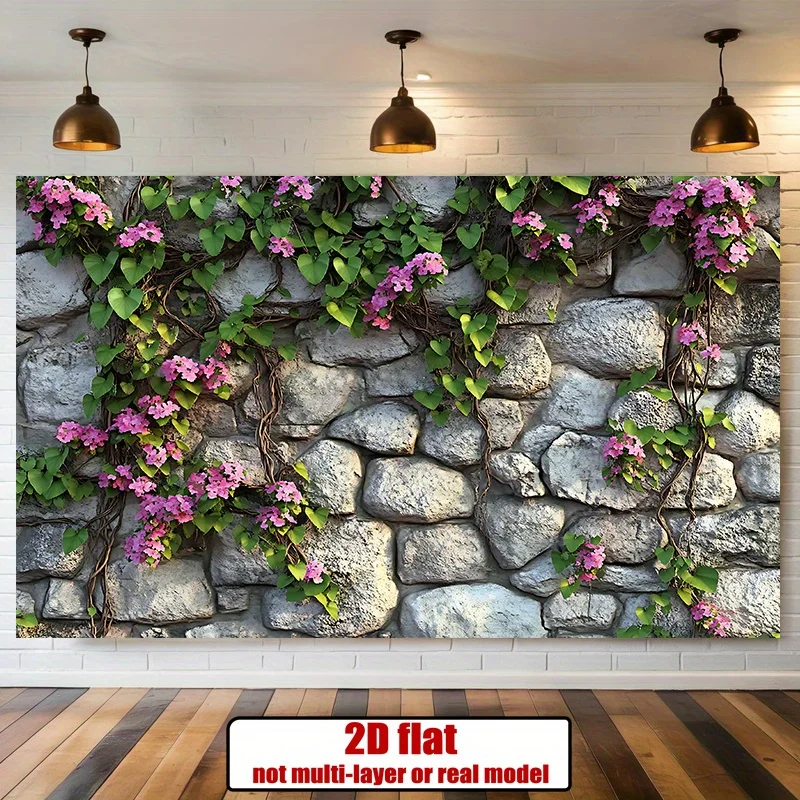 

1 настенный баннер для вечеринки с цветочным камнем — розовые цветы и зеленая лоза, товары для украшения вечеринки Four Seasons