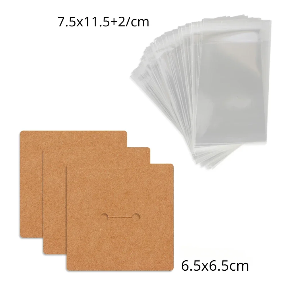 50pcs 6.5x6.5cm Blank Paper Cards Display Stand Ring Holder Jewelry Organizer Hanging Plastic Bag Storage Packages Wholesale