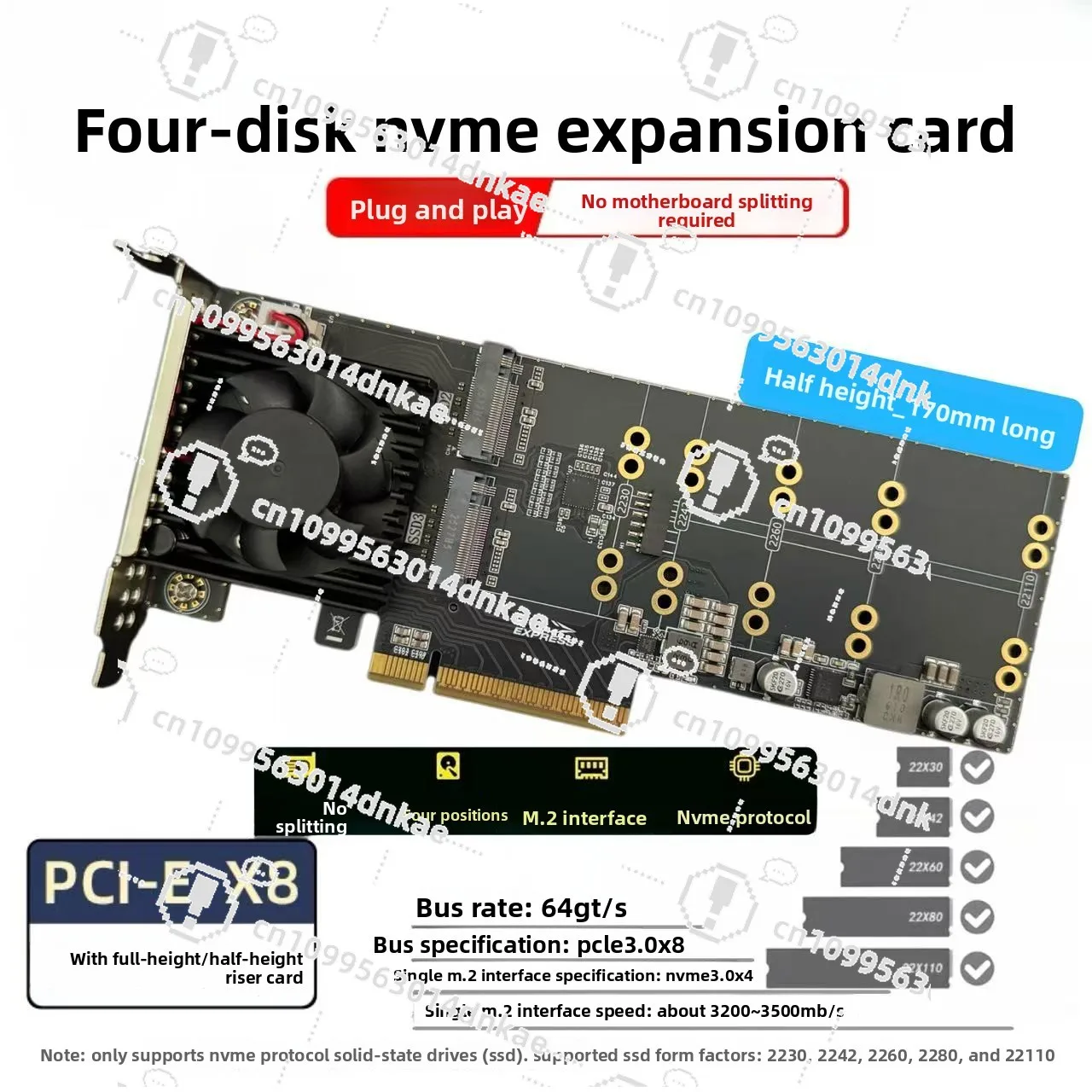 4-Port SSD Expansion Card M.2 NVMe Plx8747 Free Drive Split Main Board Support for Storage Expansion