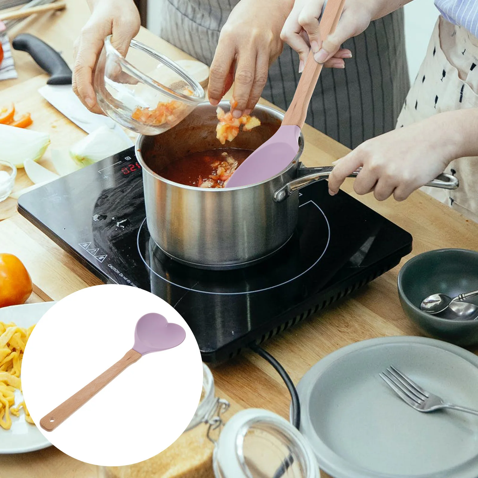 

Heart Shaped Silicone Soup Spoon Premium Smooth Non-Stick Long Handle Mixing Kitchen Tool for Cooking Salad Rice Household Use