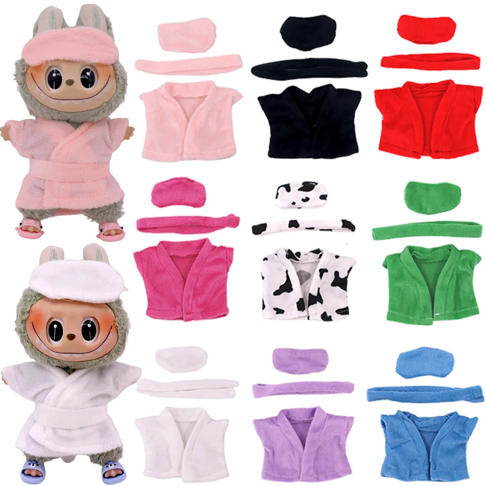 

Одежда для куклы Labubu 17 см, плюшевый спальный халат + маска для глаз, пижамы, милые тапочки, аксессуары для кукол, игрушки для девочек, Рождественский подарок