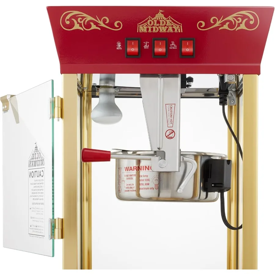 ماكينة صنع الفشار على طراز مسرح الفيلم مع غلاية 8 أونصة - بوبر كونترتوب أحمر على الطراز العتيق