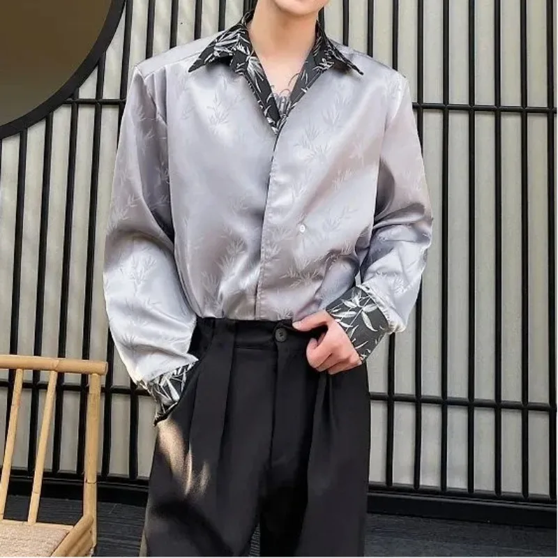 Men's Spring Autumn New Jacquard Design Long Sleeve Shirt Fashion Stylish Advanced Sense Versatile Casual Tops