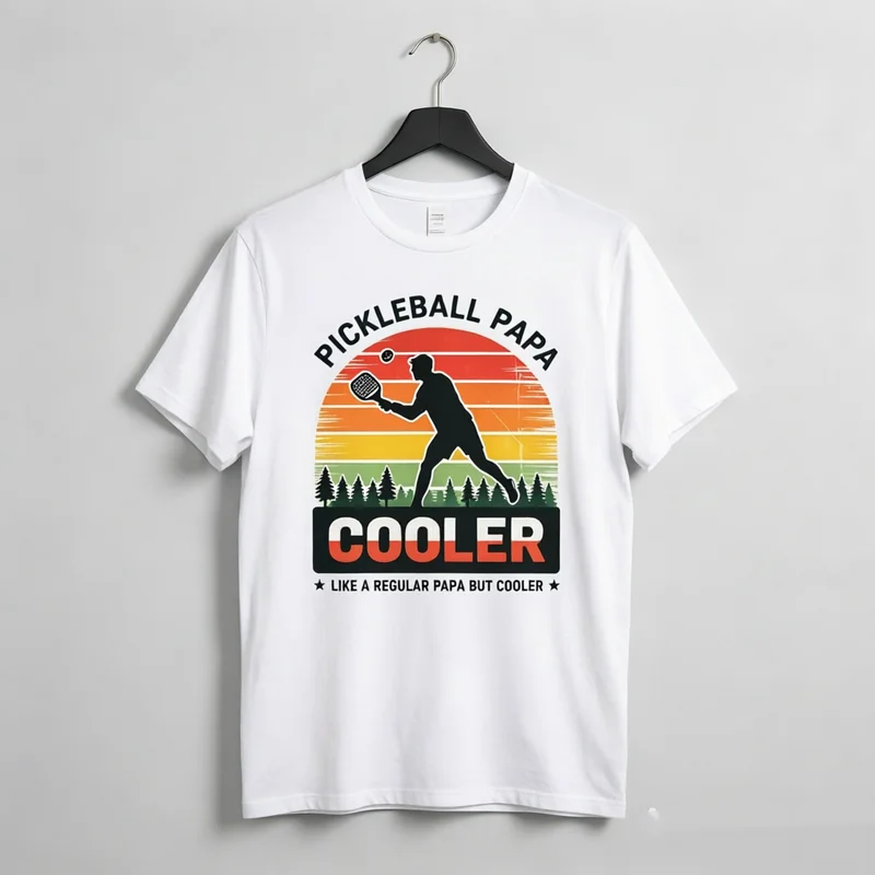 Pickleball Papa Cooler T-Shirt Like a Regular But Funny Father Gift Men Casual Cotton Tee Black White Navy Khaki Gray Olive Life
