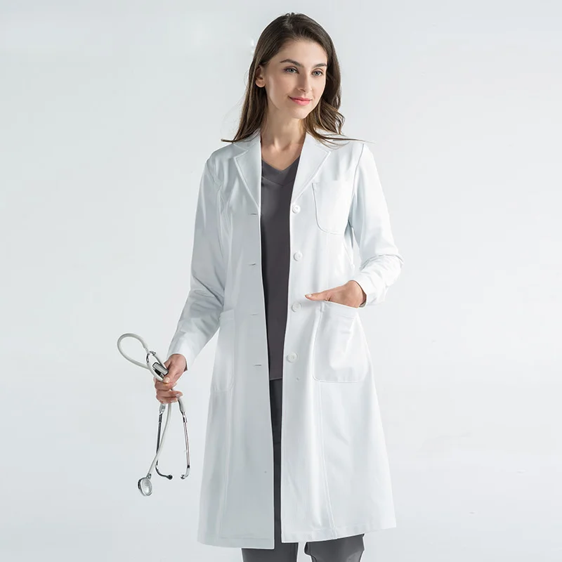 Alta qualidade branco casaco de laboratório médico médico magro uniforme enfermeira spa uniforme de enfermagem esfrega uniformes médicos