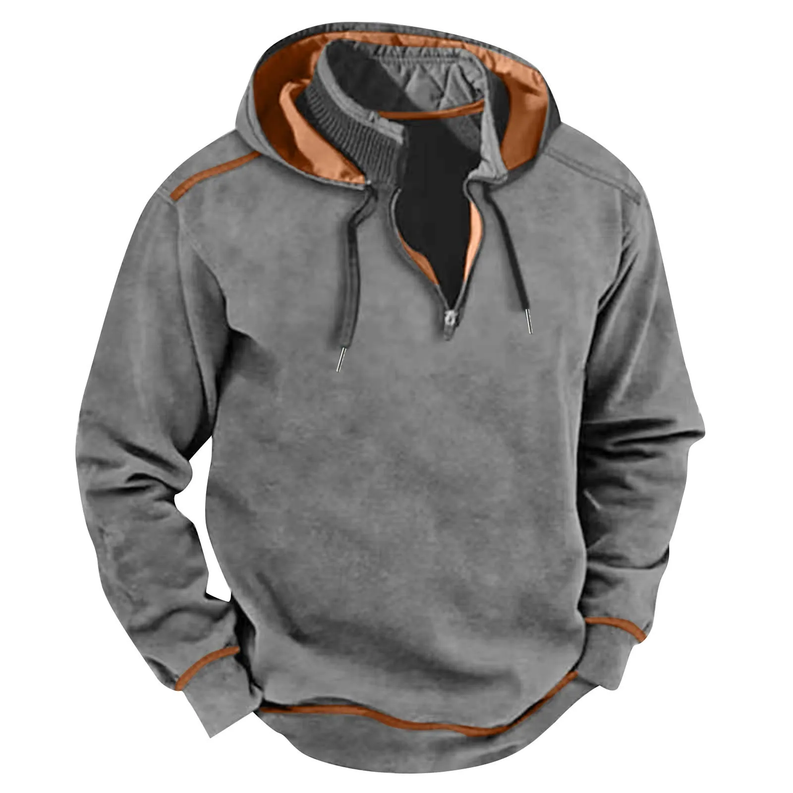 

Men Bilayer Neck Hoodie Vintage Zipper Plus Leisure Winter Fleece Hooded Plush Mens Fashion Sweaters Sports Sweatshirt Top