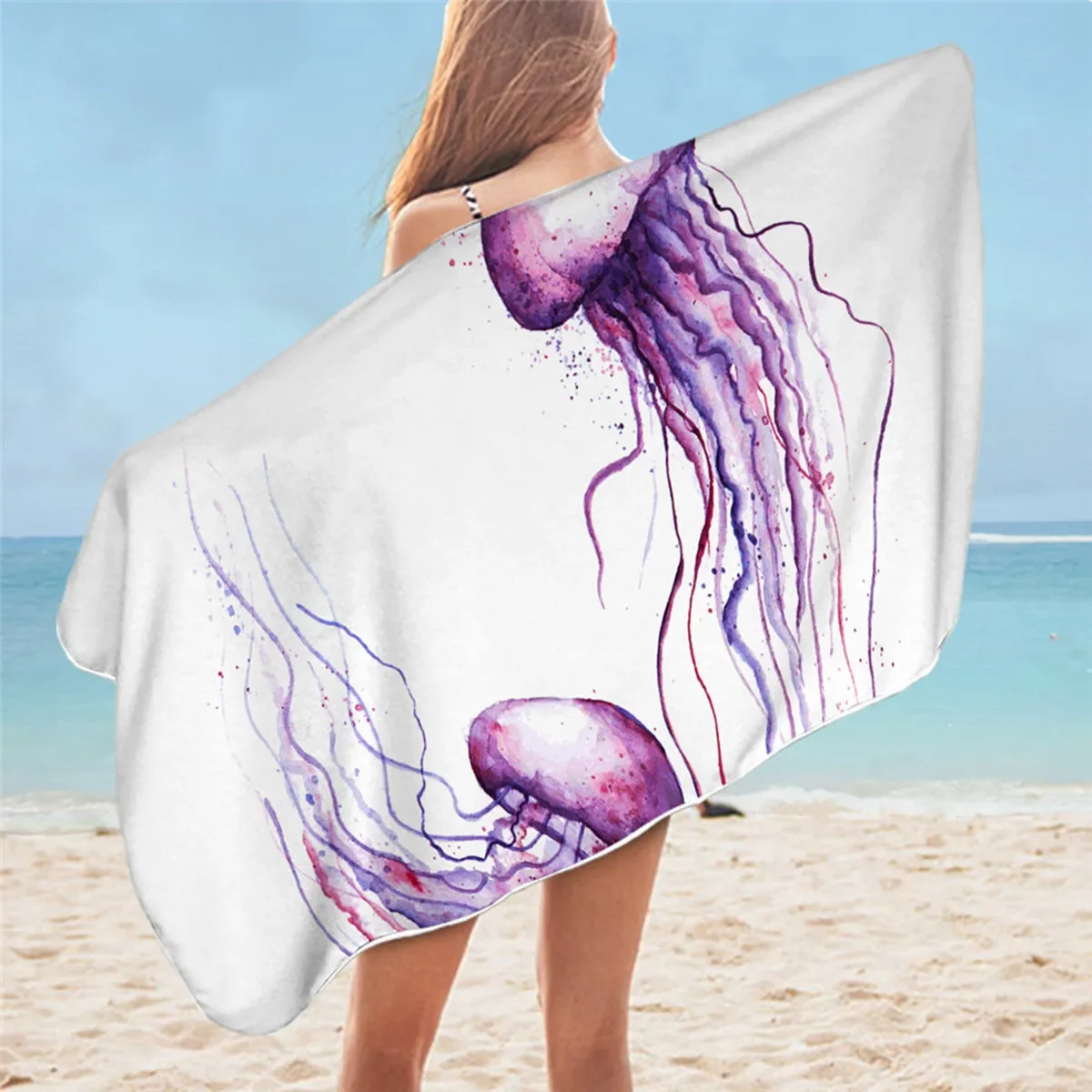 Summer Marine Life Beach Towel Microfiber Swim for Women Men Kid Marine Animal Shower Towel Travel Camping Yoga Gym Picnic Mat