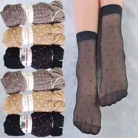 Chaussettes transparentes à pois noirs, élastiques Ultra-fines pour femmes, chaussettes en soie cristal, en Nylon, mode dames, chaussettes courtes d'été à la cheville 2