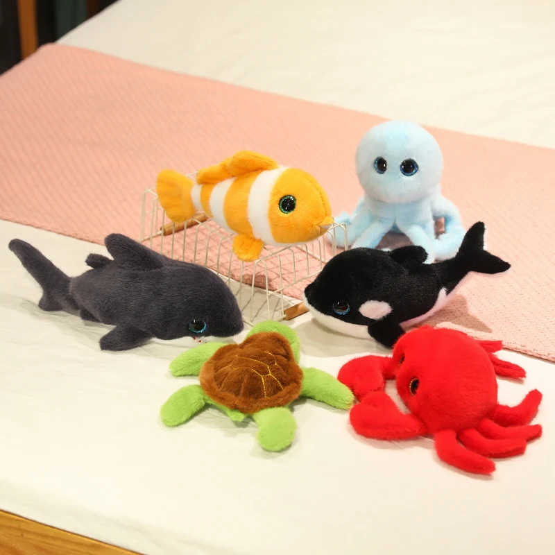 Bonecos de pelúcia de animais marinhos super macios - tubarão caranguejo peixe polvo baleia e tartaruga - brinquedos de desenho animado de simulação para aniversário e natal